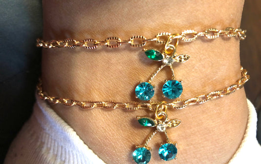 Blue cherry anklets