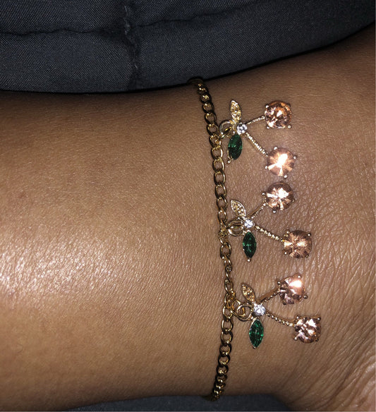 Triple champagne cherry anklet