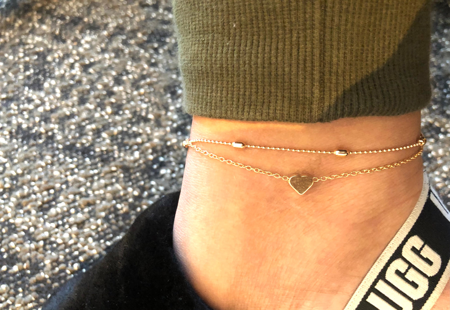 Double stack heart anklet