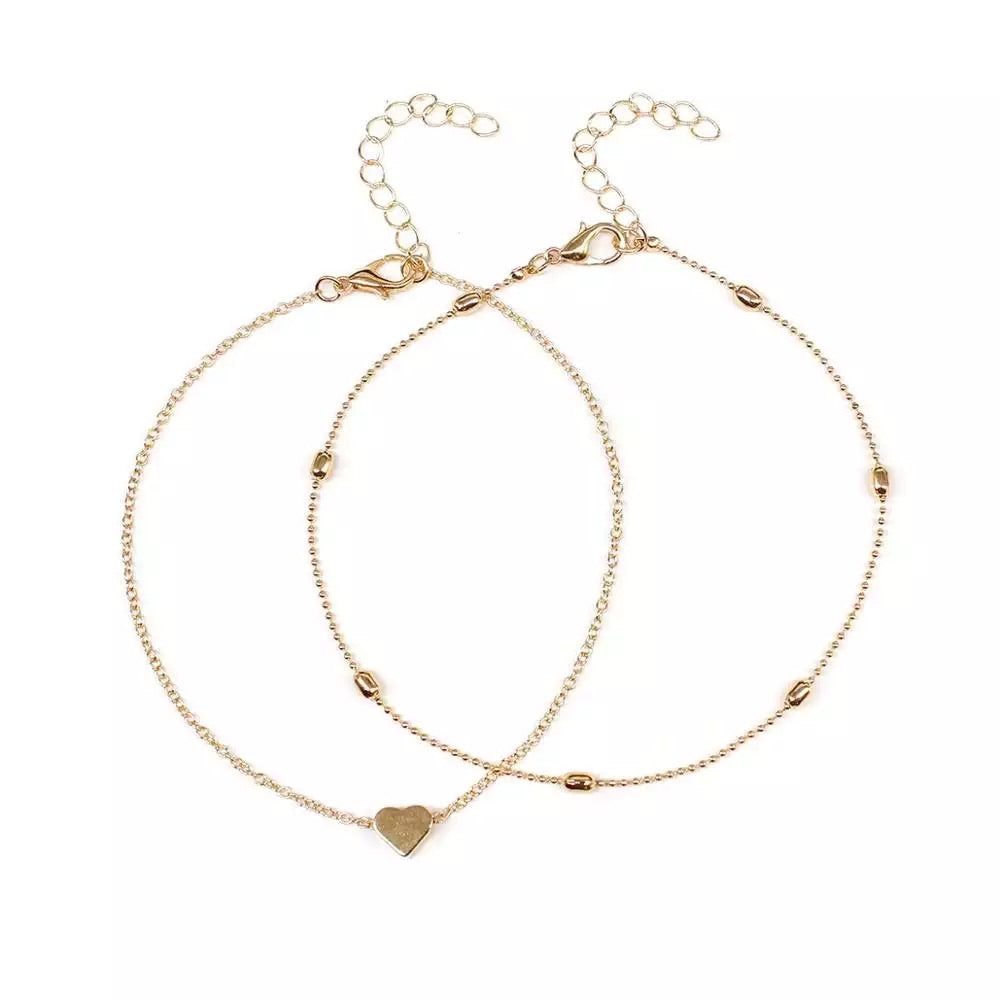 Double stack heart anklet