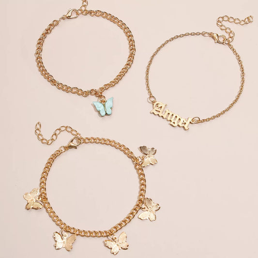 Triple Stack Blue Butterfly Anklet
